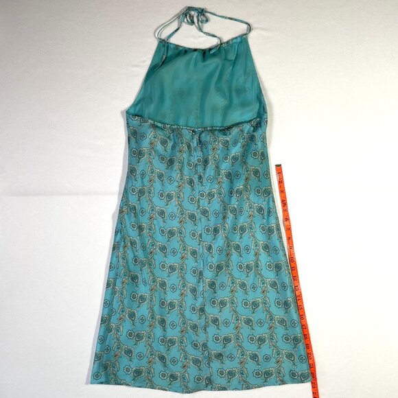 Gap Silk Halter Slip Mini Dress Vintage Y2k Size 8 Aqua Blue Green Paisley - Picture 12 of 15